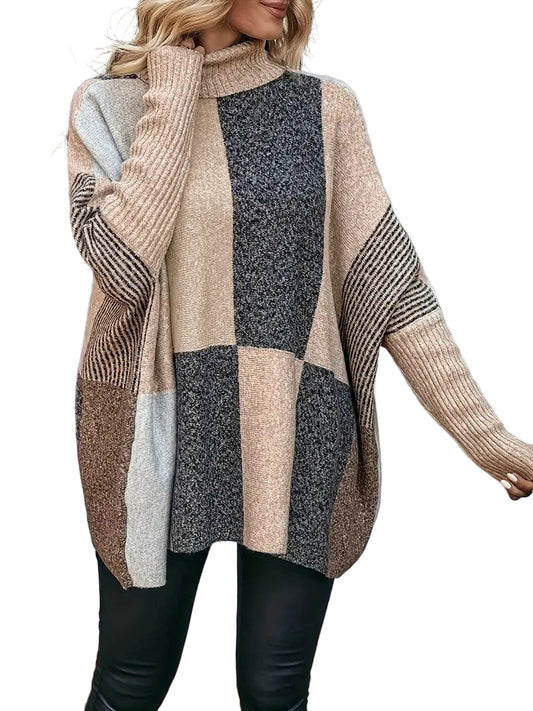 Women's Patchwork High-Neck Sweater