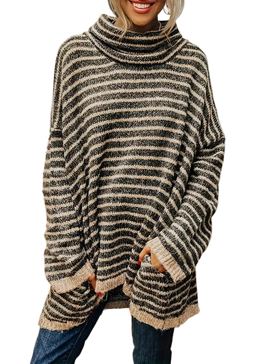 Women's Striped High-Neck Sweater