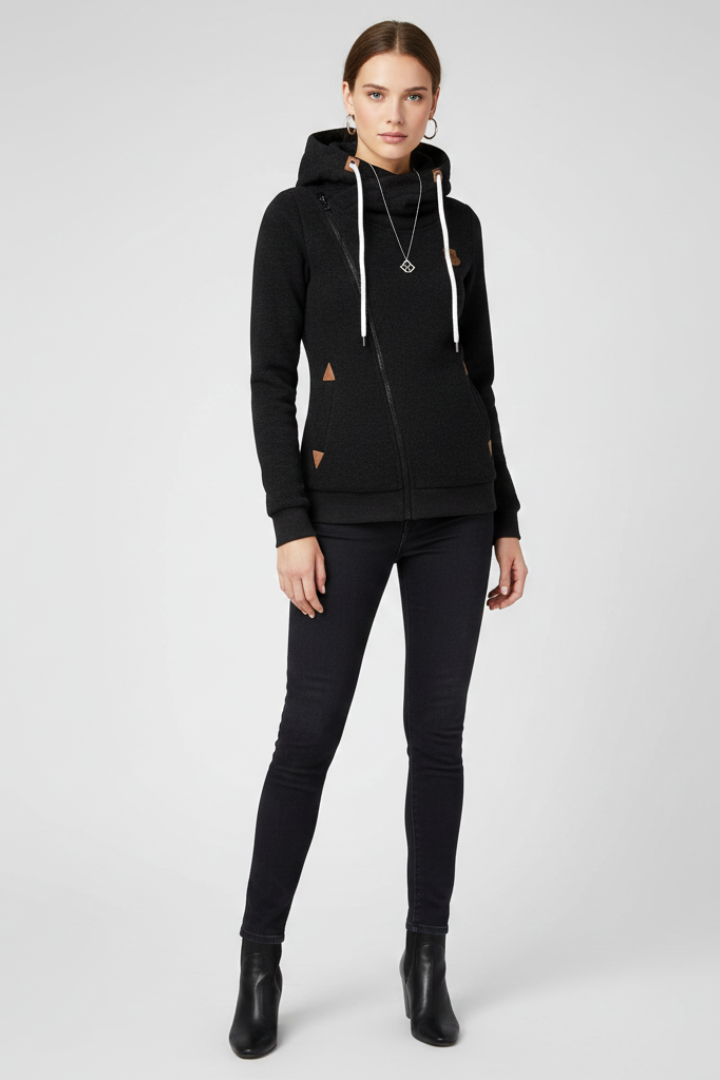 Women's Cowl Hood Asymmetric Zip Jacket — image 2