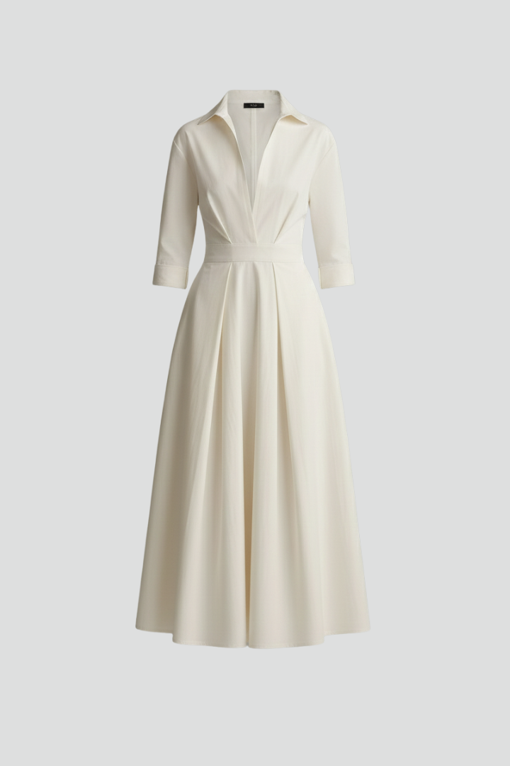Midi Dress Womens Button Front Collared Defined Waist