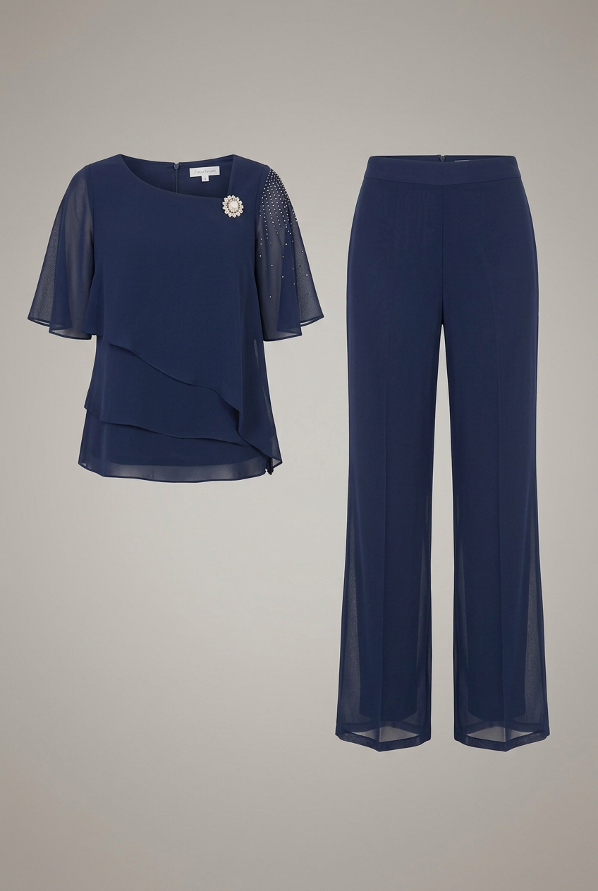 Women's Layered Top and Straight Trouser Set — image 1