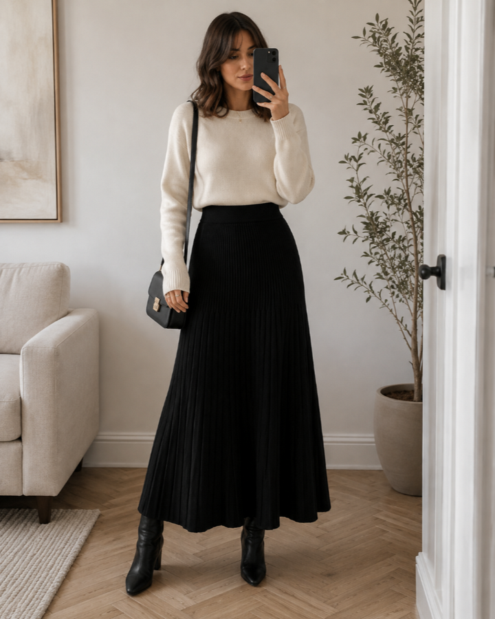 Maxi Skirt Womens Pleated Knit High Waisted Elasticated Flared A-Line - image 3