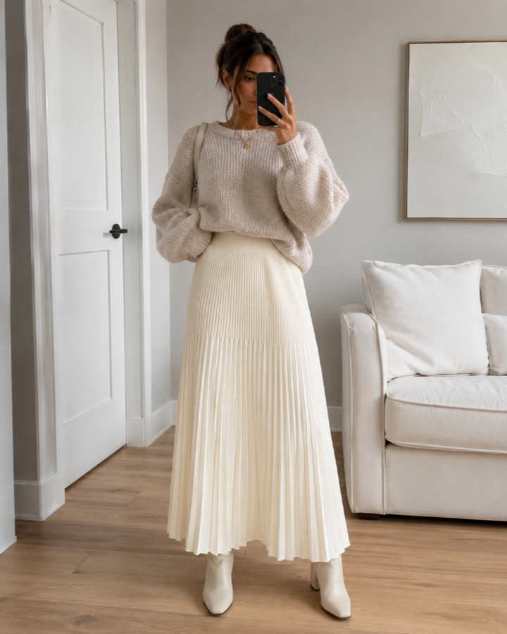 Maxi Skirt Womens Pleated Knit High Waisted Elasticated Flared A-Line - image 1