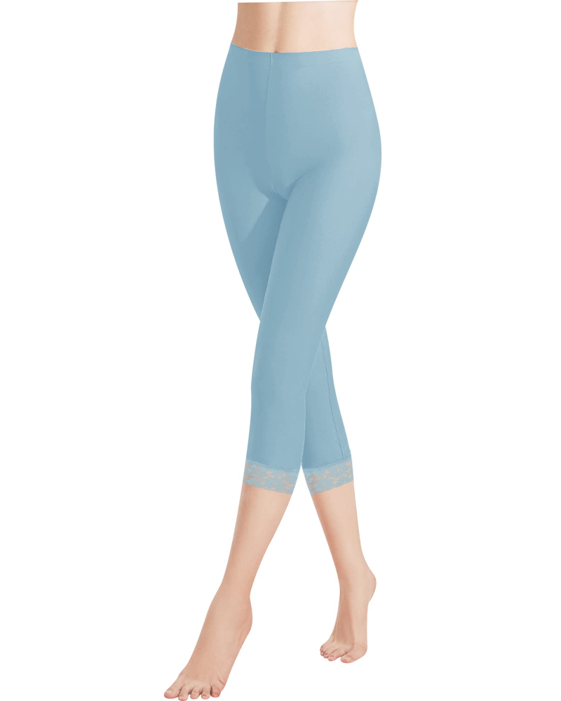 Capri Leggings Womens Cotton High Waisted 3/4 Length Lace Trim Stretch - image 3