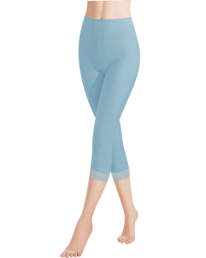 Capri Leggings Womens Cotton High Waisted 3/4 Length Lace Trim Stretch - image 3