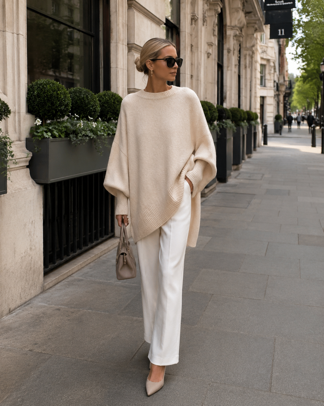 Oversized Jumper Womens Batwing Sleeve Crew Neck Longline Knit Side Split Hem - image 1