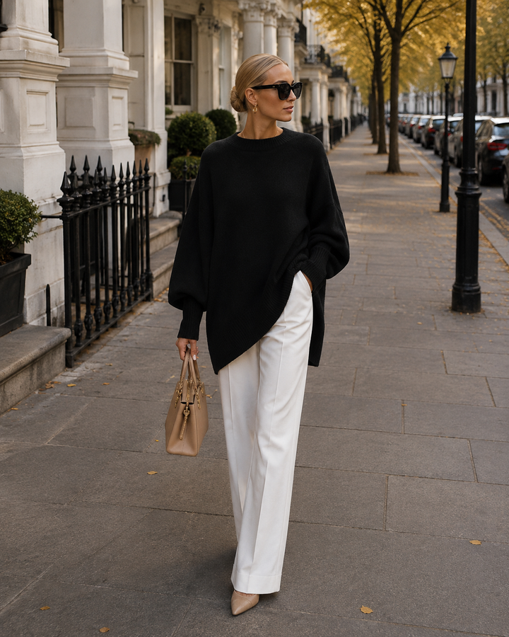 Oversized Jumper Womens Batwing Sleeve Crew Neck Longline Knit Side Split Hem - image 4