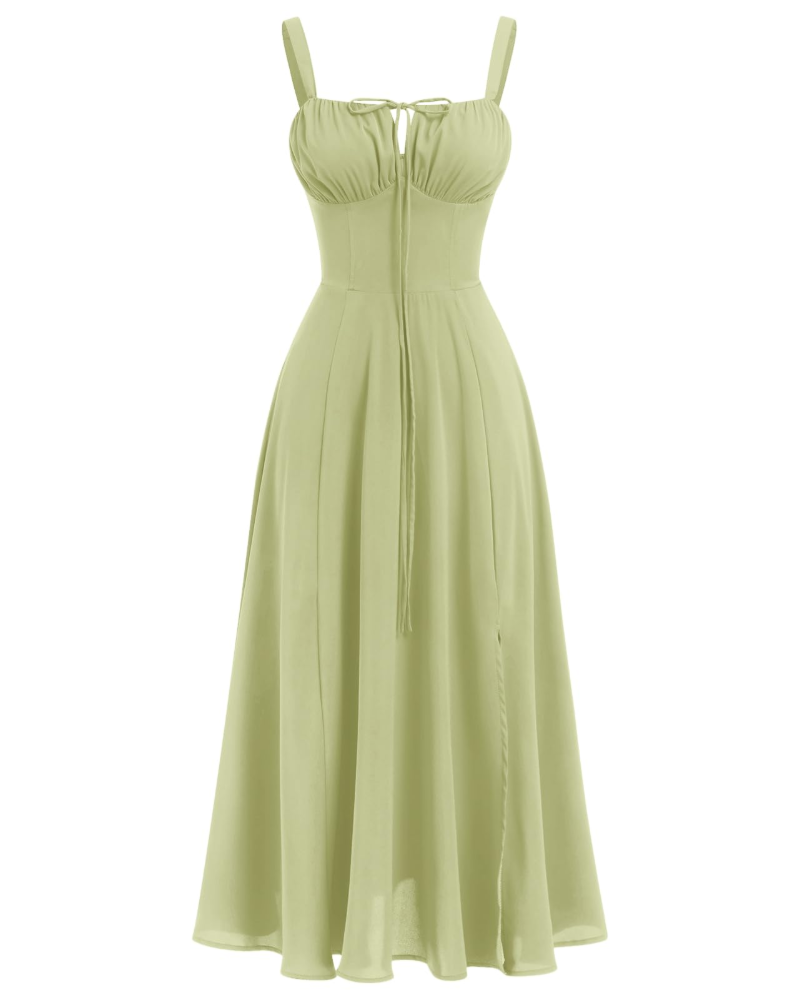 Midi Sundress Womens Thin Strap Tie Front Ruched Bust Leg Slit Floral Boho A-Line - image 11