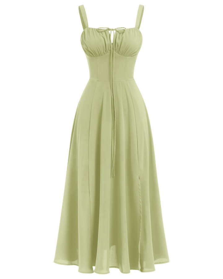 Midi Sundress Womens Thin Strap Tie Front Ruched Bust Leg Slit Floral Boho A-Line - image 11
