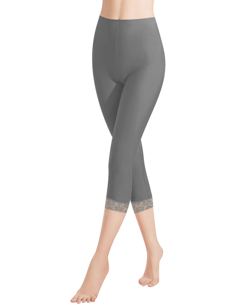 Capri Leggings Womens Cotton High Waisted 3/4 Length Lace Trim Stretch - image 2