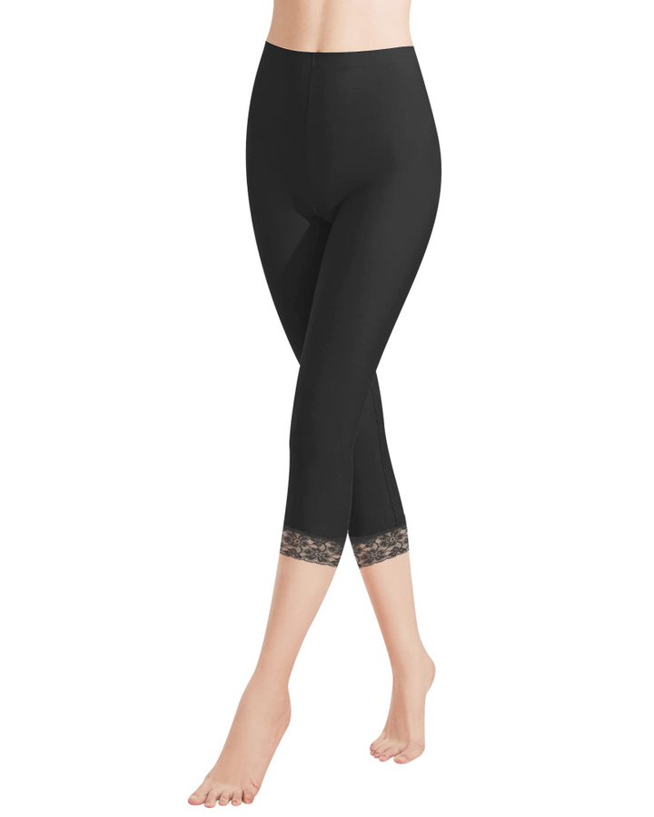 Capri Leggings Womens Cotton High Waisted 3/4 Length Lace Trim Stretch - image 6