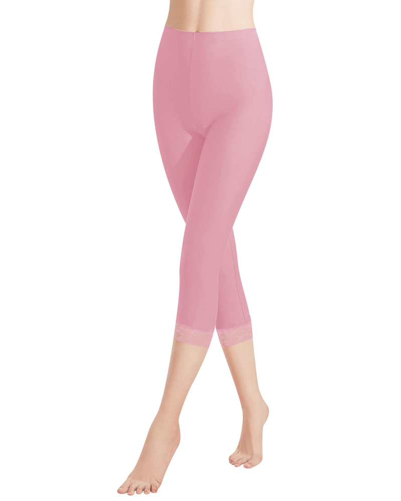 Capri Leggings Womens Cotton High Waisted 3/4 Length Lace Trim Stretch - image 4