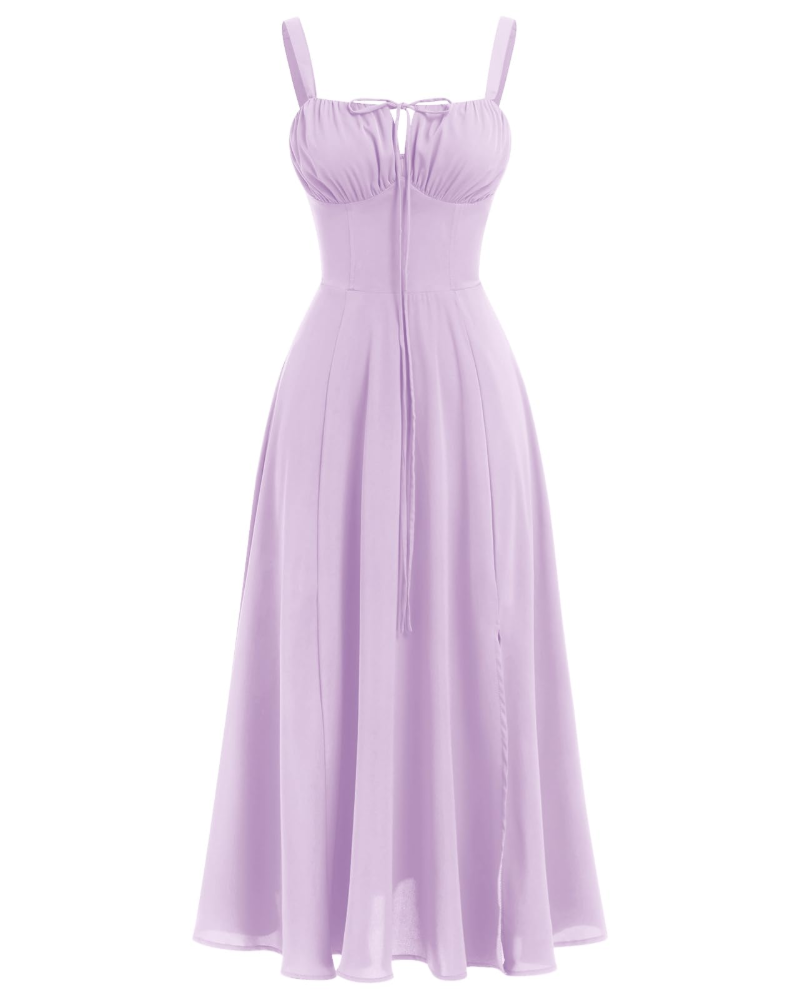 Midi Sundress Womens Thin Strap Tie Front Ruched Bust Leg Slit Floral Boho A-Line - image 9