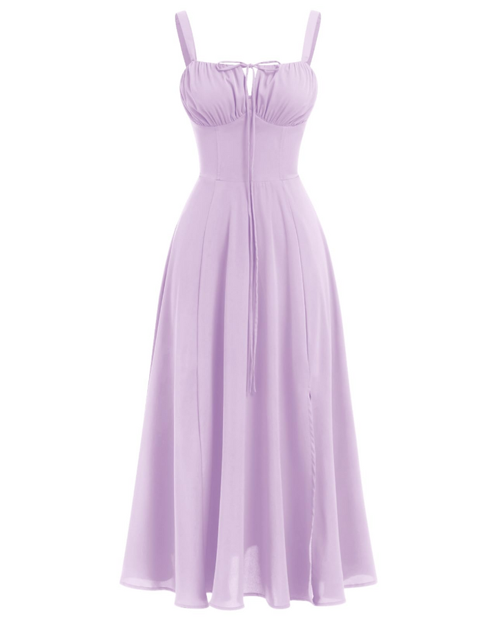 Midi Sundress Womens Thin Strap Tie Front Ruched Bust Leg Slit Floral Boho A-Line - image 9