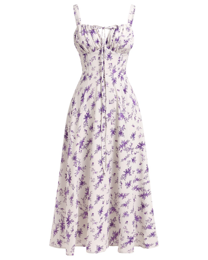 Midi Sundress Womens Thin Strap Tie Front Ruched Bust Leg Slit Floral Boho A-Line - image 5