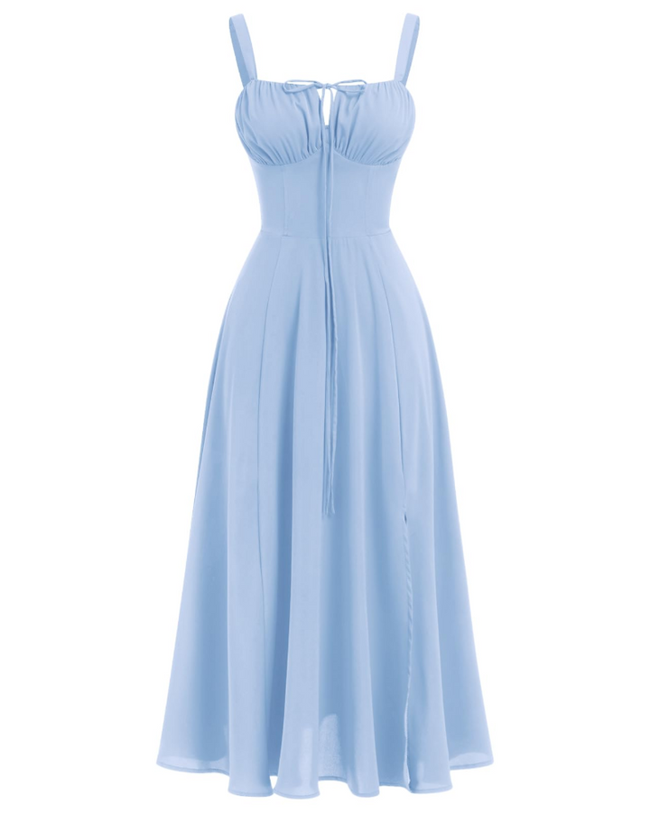 Midi Sundress Womens Thin Strap Tie Front Ruched Bust Leg Slit Floral Boho A-Line - image 15
