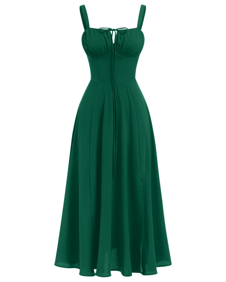 Midi Sundress Womens Thin Strap Tie Front Ruched Bust Leg Slit Floral Boho A-Line - image 13
