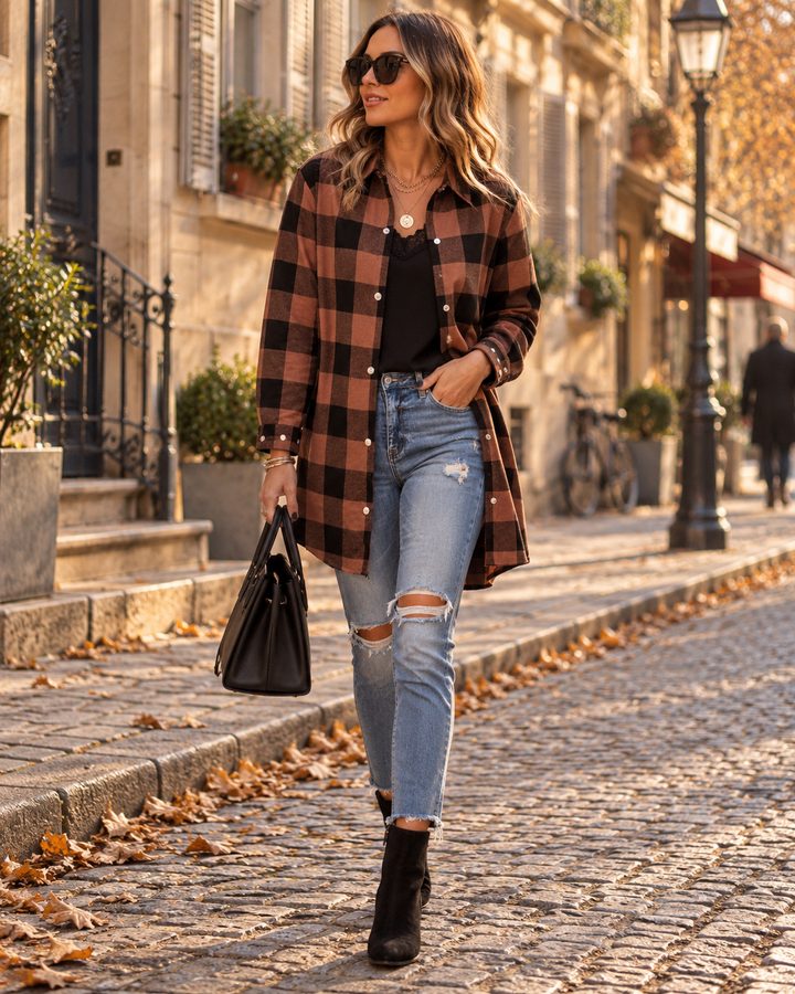 Check Shirt Womens Oversized Flannel Look Button Up Longline Boyfriend Fit Long Sleeve - image 4