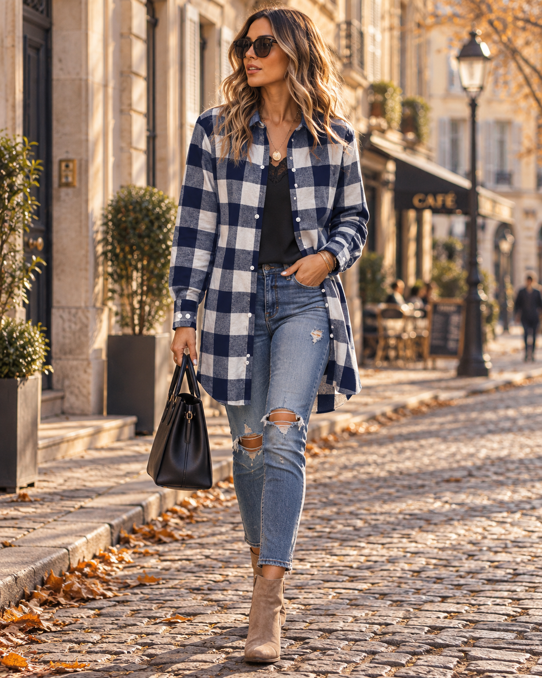 Check Shirt Womens Oversized Flannel Look Button Up Longline Boyfriend Fit Long Sleeve - image 3