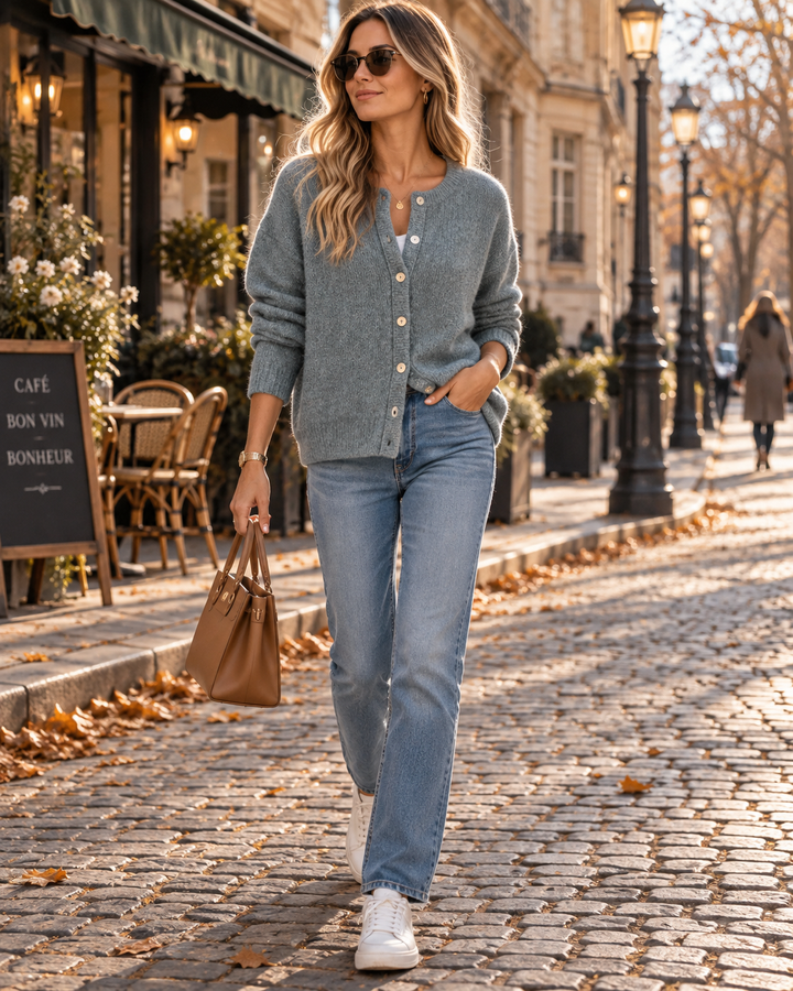 Knitted Cardigan Womens Button Up Crew Neck Chunky Drop Shoulder Long Sleeve - image 3