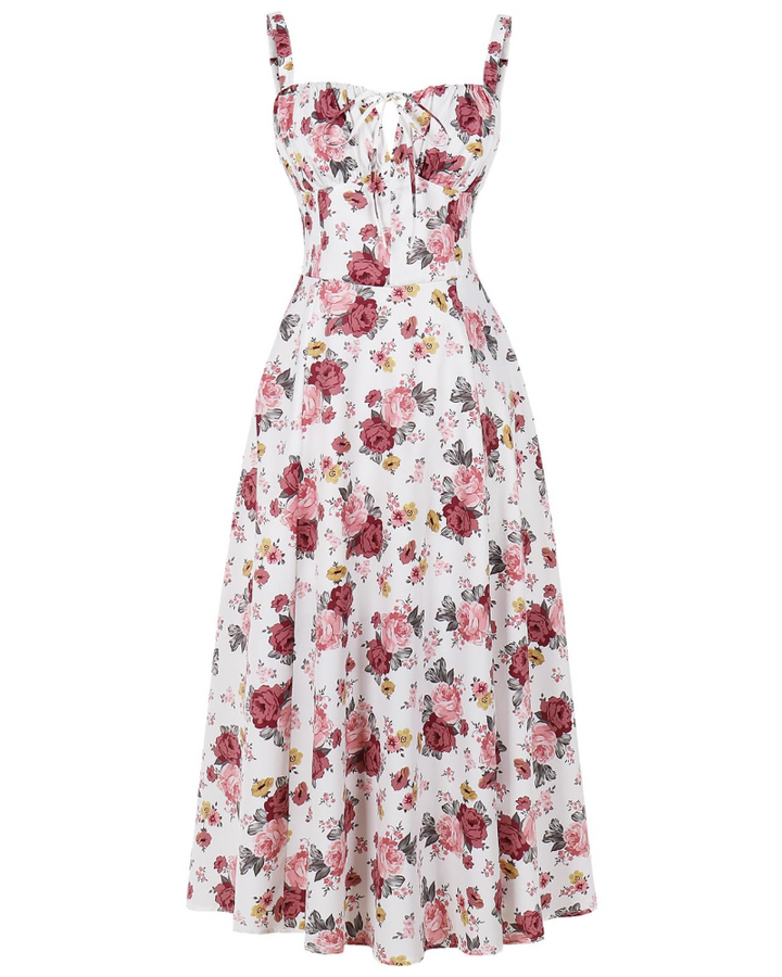 Midi Sundress Womens Thin Strap Tie Front Ruched Bust Leg Slit Floral Boho A-Line - image 8