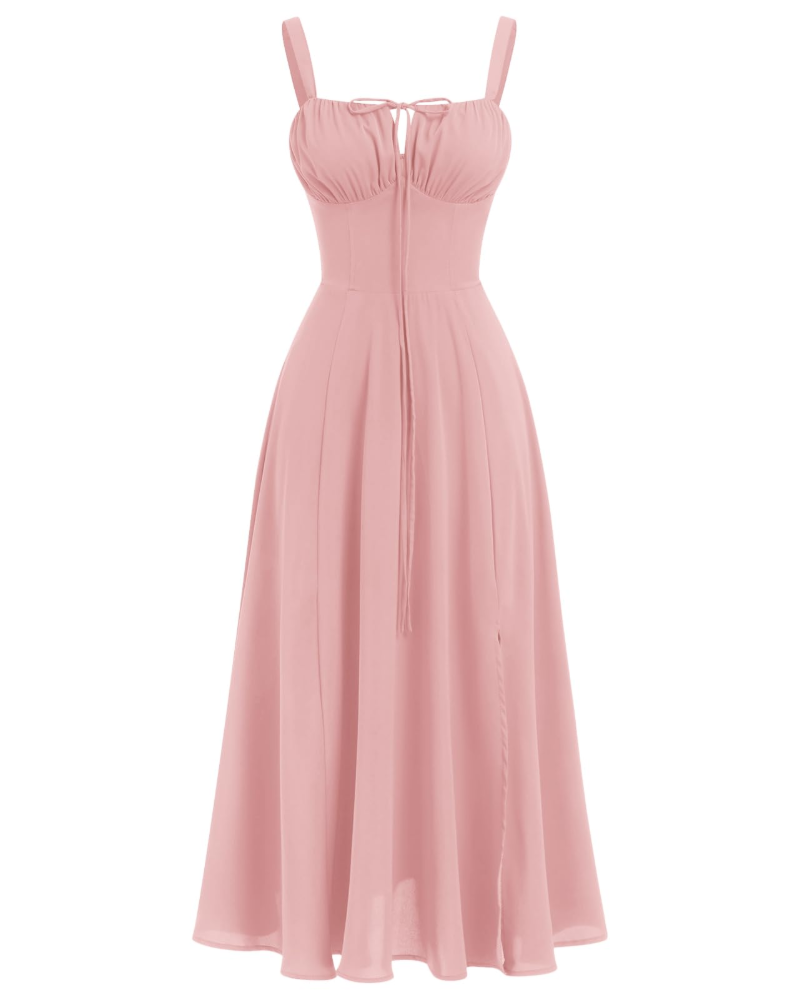 Midi Sundress Womens Thin Strap Tie Front Ruched Bust Leg Slit Floral Boho A-Line - image 14