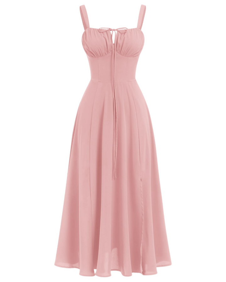 Midi Sundress Womens Thin Strap Tie Front Ruched Bust Leg Slit Floral Boho A-Line - image 14