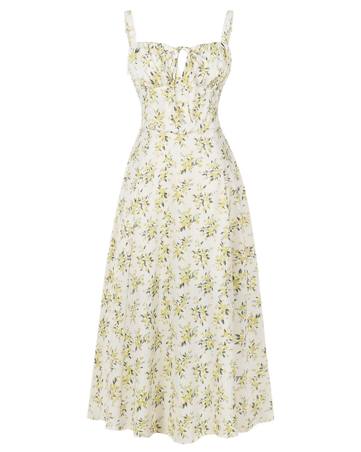 Midi Sundress Womens Thin Strap Tie Front Ruched Bust Leg Slit Floral Boho A-Line - image 4