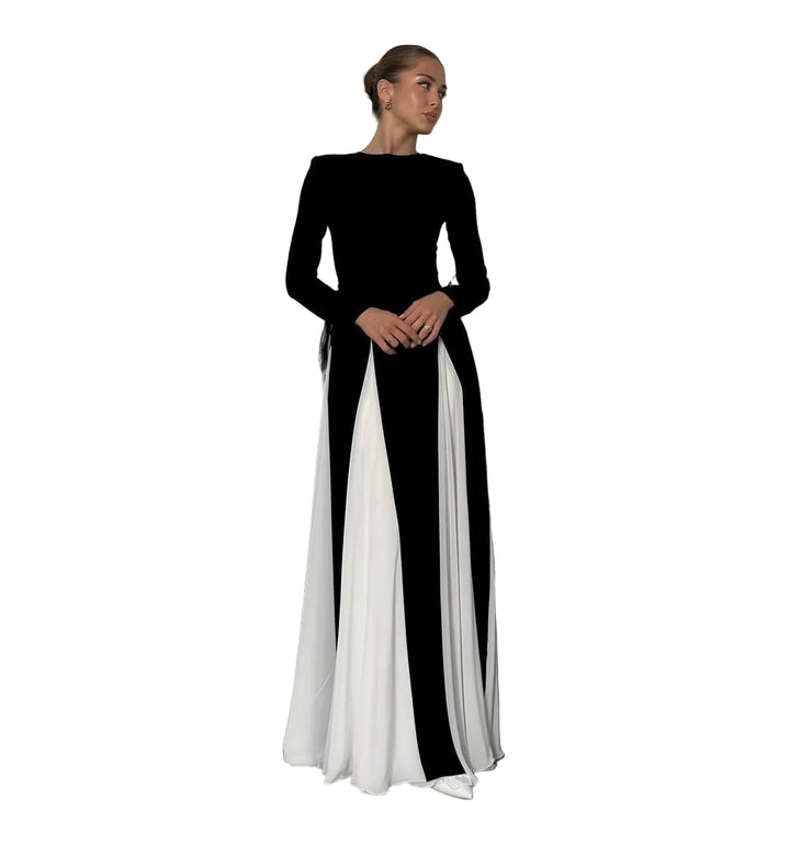 Women’s Black and White Long Sleeve Dress Maxi