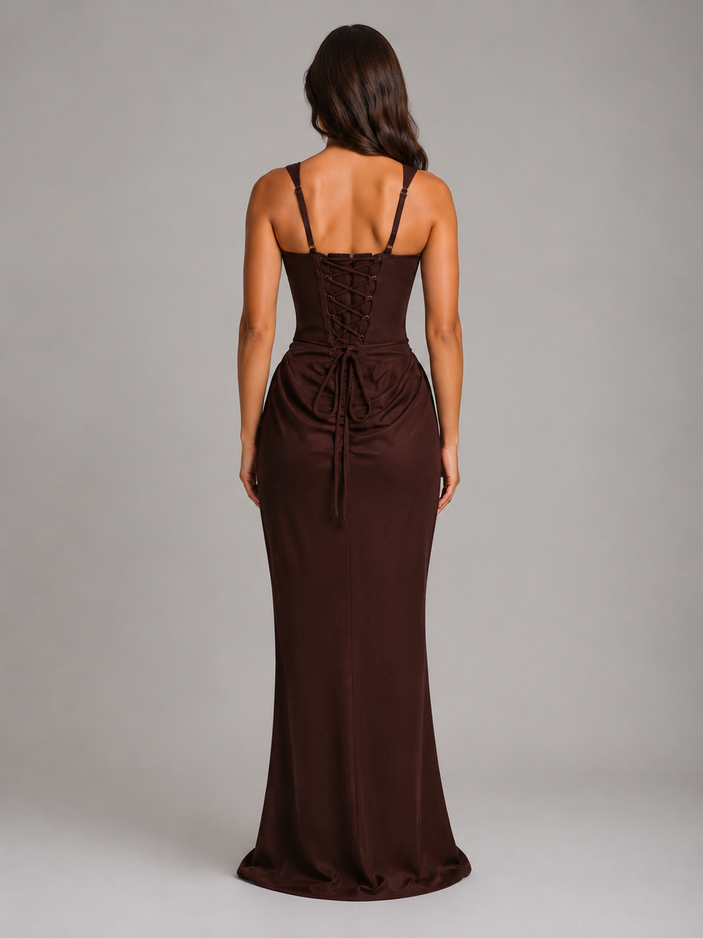 Maxi Dress Womens Bodycon Corset Square Neck Draped Waist Sleeveless Back Zip — image 2