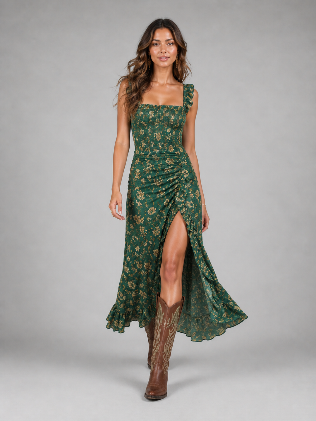 Maxi Dress Womens Floral Side Slit Flowing Lightweight
