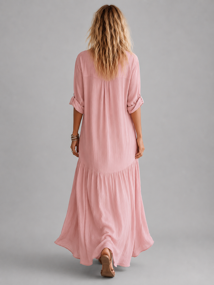 Maxi Dress Womens Linen Look Button Front Relaxed Summer