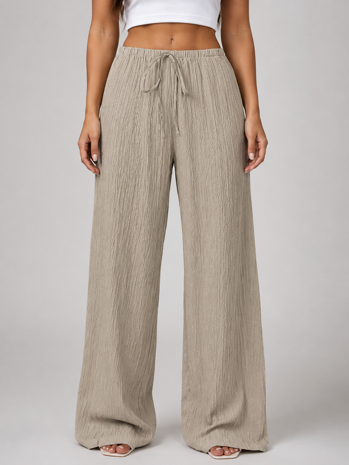 Wide Leg Trousers Womens Crinkle Texture Drawstring Waist
