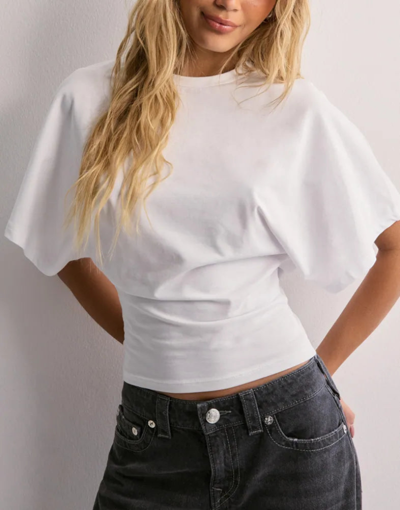 Women’s Cropped Loose Fit Shirt  Wide Sleeve Crew Neck