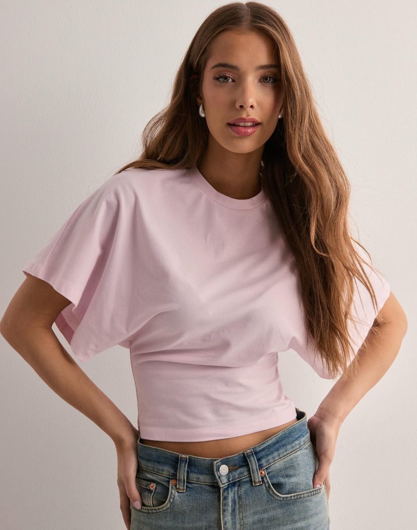 Women’s Cropped Loose Fit Shirt  Wide Sleeve Crew Neck