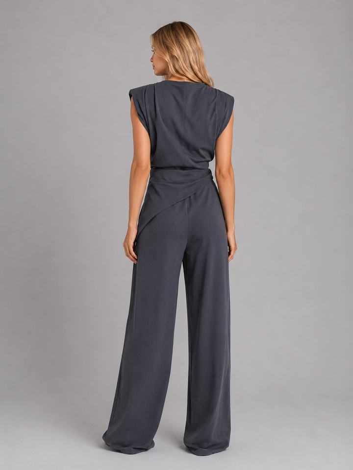 Two Piece Co Ord Set Womens Draped Sleeveless Top Wide Leg