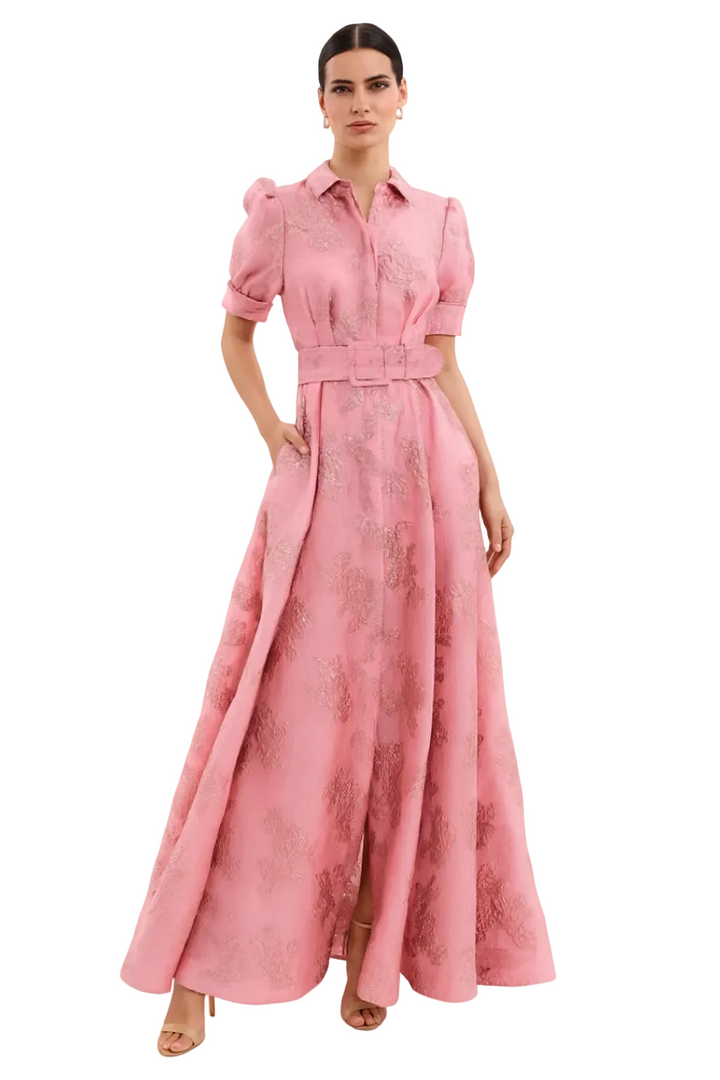 Women’s Floral Shirt Dress with Belted Waist Maxi