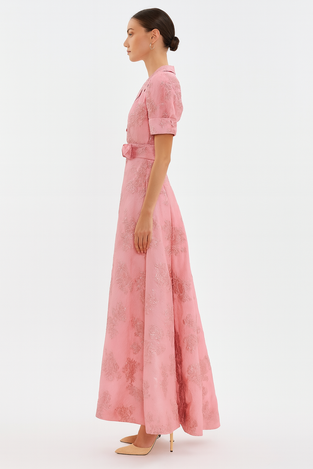 Women’s Floral Shirt Dress with Belted Waist Maxi