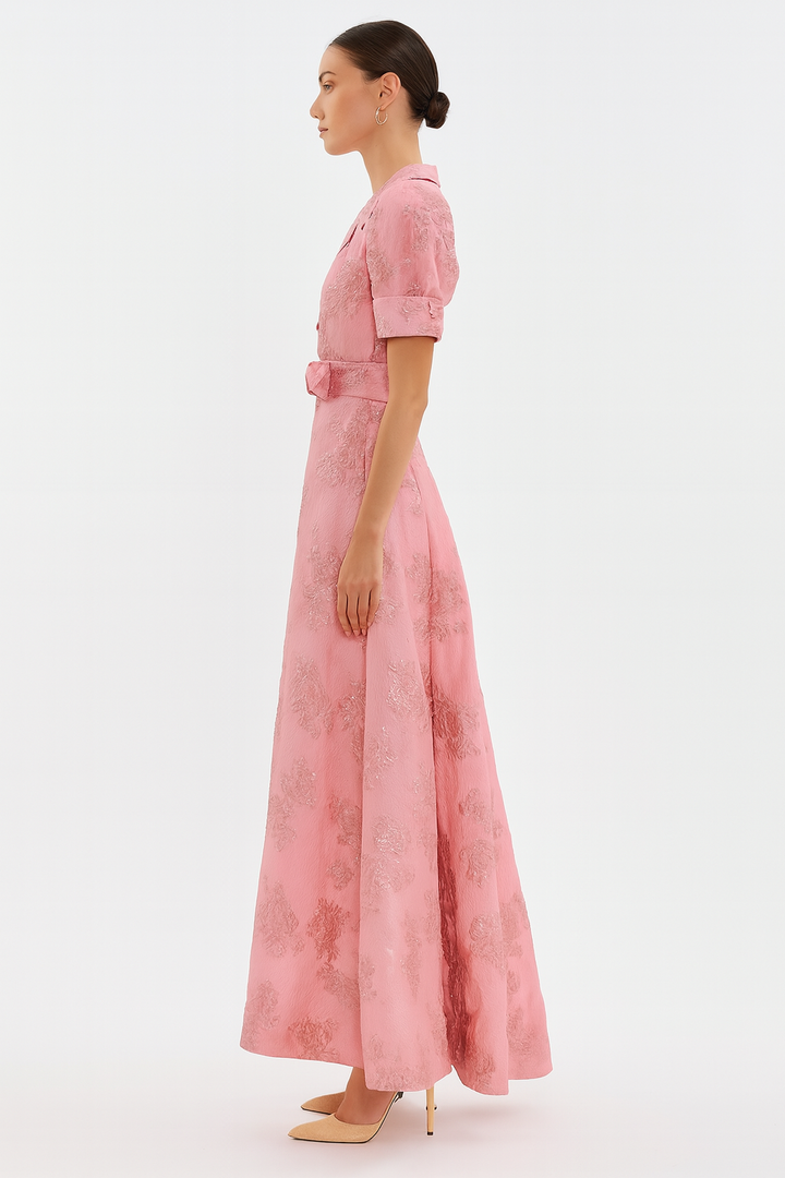 Women’s Floral Shirt Dress with Belted Waist Maxi