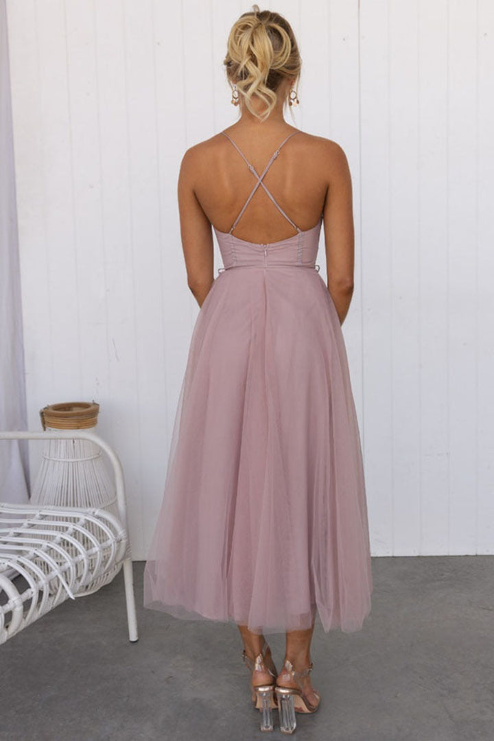 Women’s Lace Up Corset Tulle Dress Midi