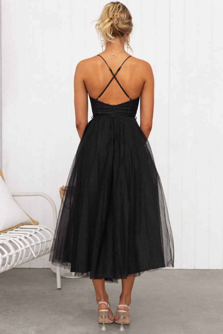 Women’s Lace Up Corset Tulle Dress Midi