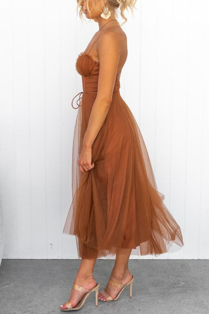 Women’s Lace Up Corset Tulle Dress Midi