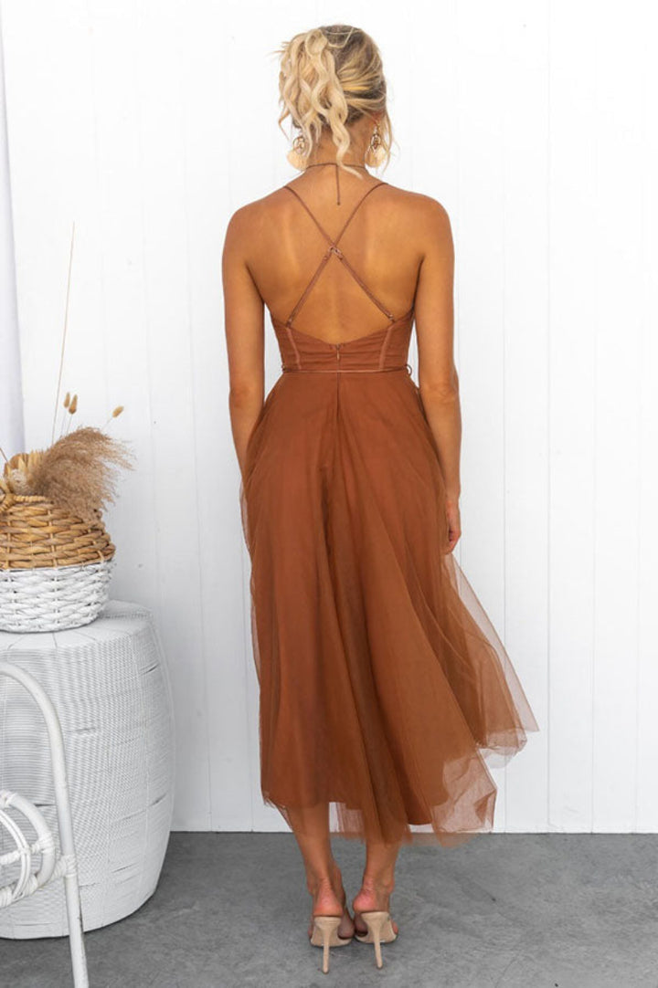 Women’s Lace Up Corset Tulle Dress Midi