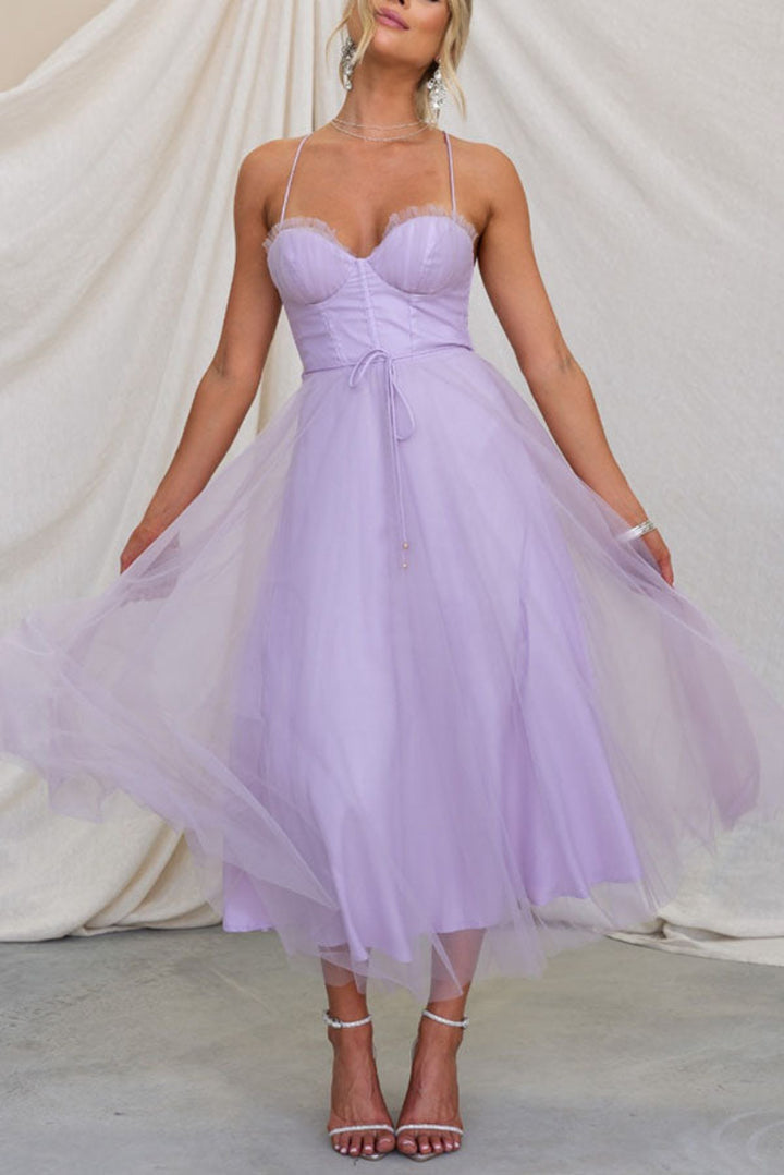 Women’s Lace Up Corset Tulle Dress Midi