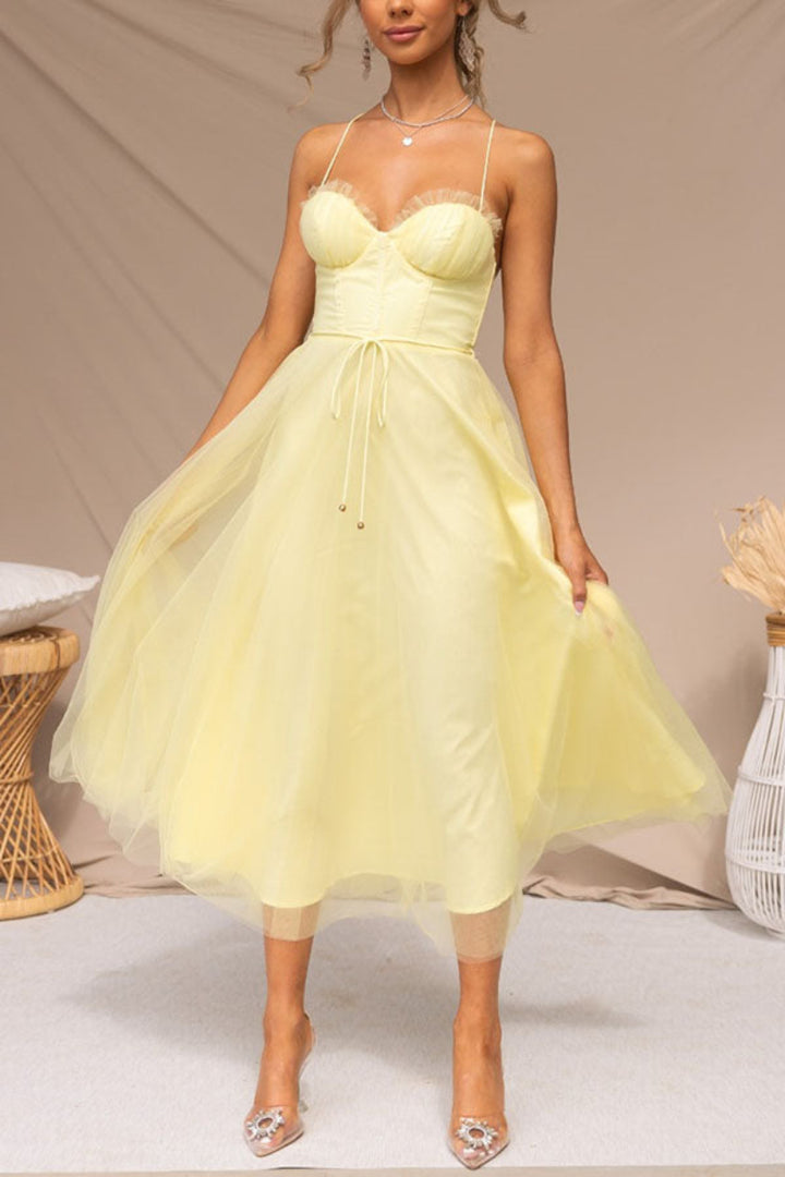 Women’s Lace Up Corset Tulle Dress Midi