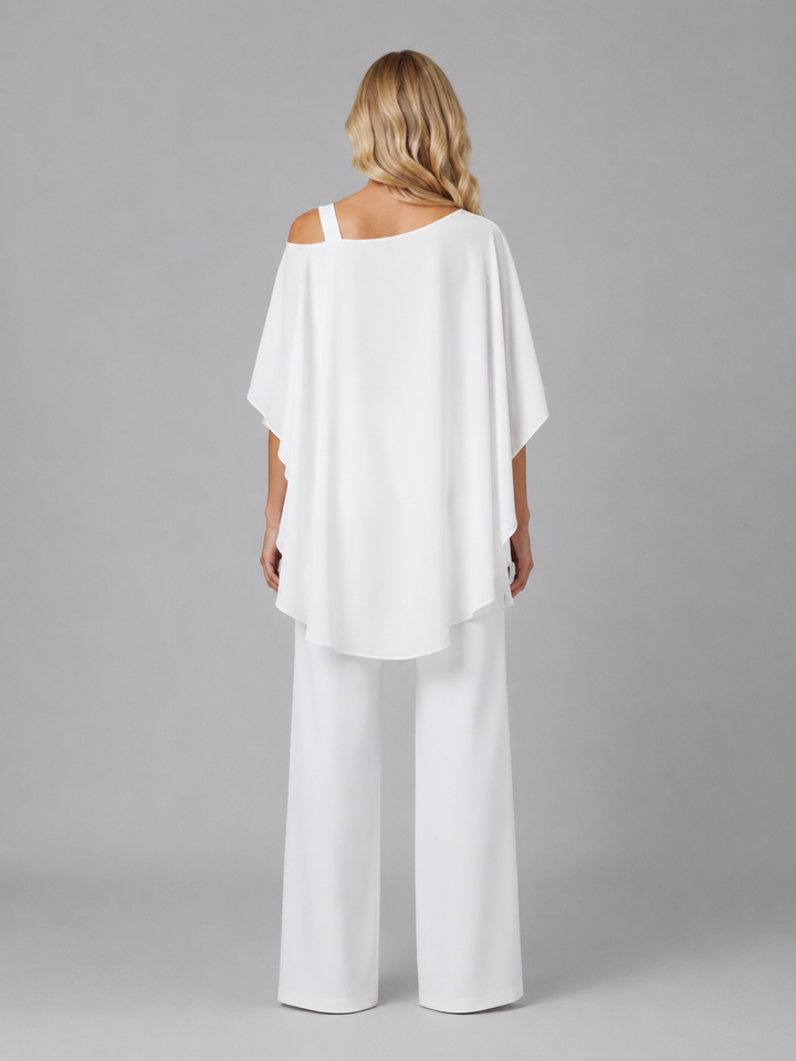 Co Ord Set Womens Layered Chiffon Top Wide Leg Trousers