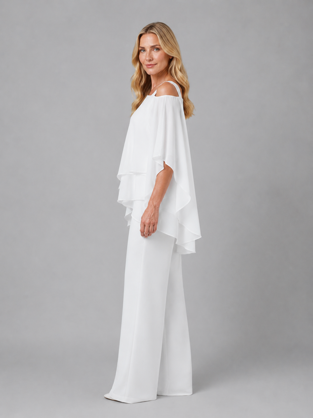 Co Ord Set Womens Layered Chiffon Top Wide Leg Trousers