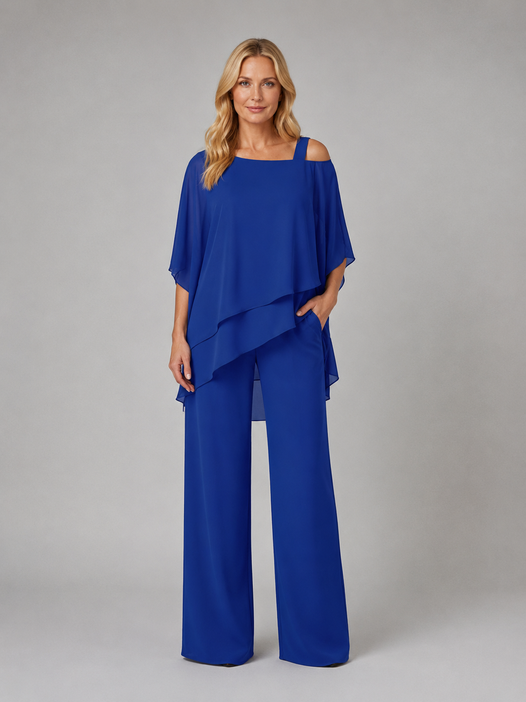Co Ord Set Womens Layered Chiffon Top Wide Leg Trousers