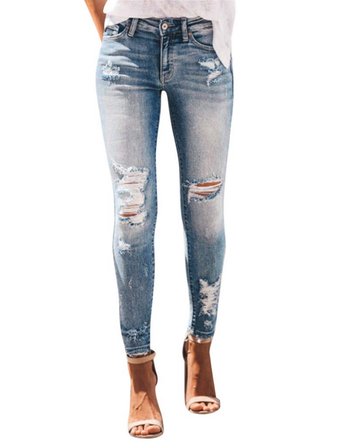 Ripped Skinny Jeans Womens High Waisted Stretch Denim Light Wash Frayed Ankle Length - image 4
