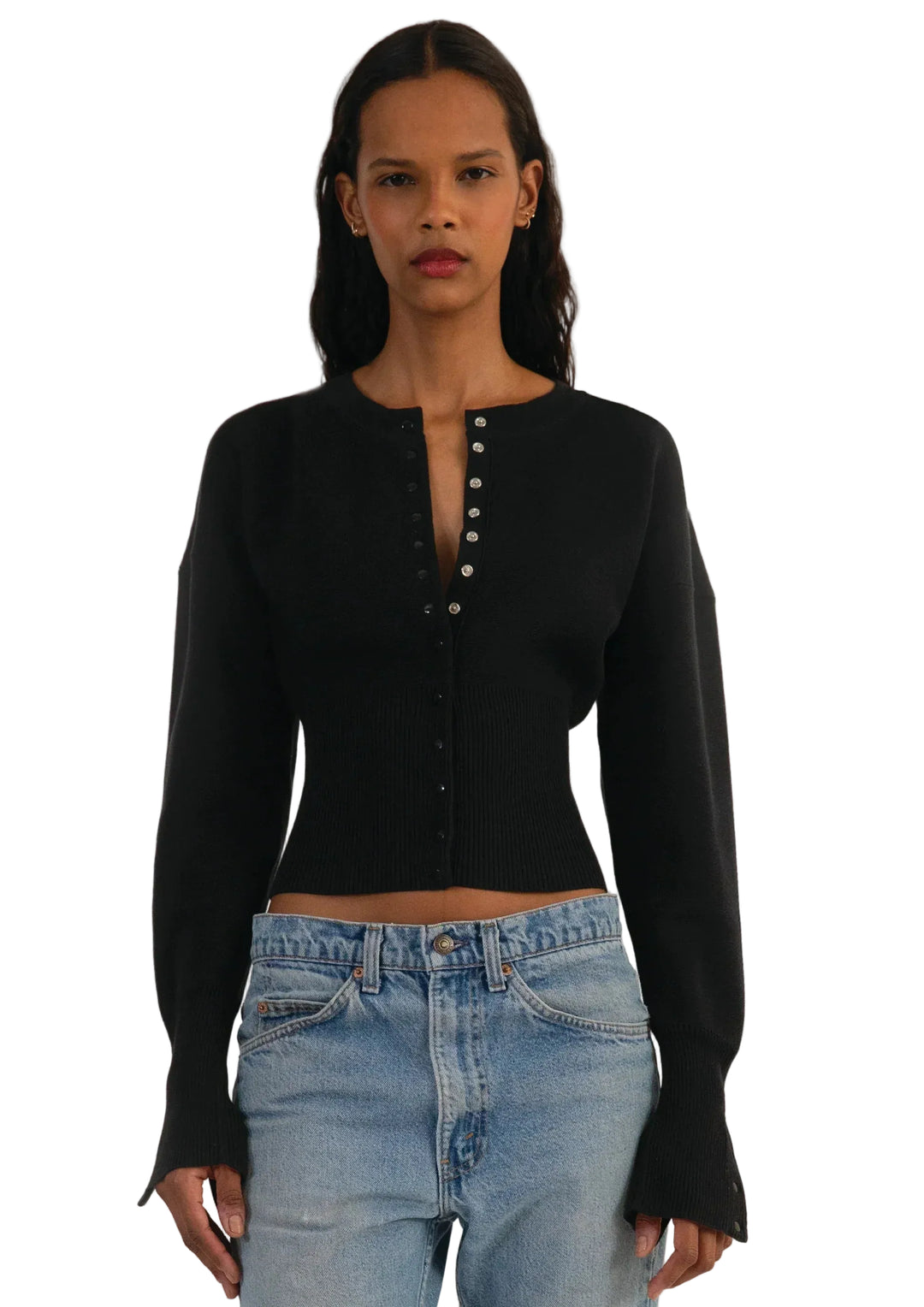 Women’s Ribbed Knit Cropped Cardigan Slim Fit Long Sleeve
